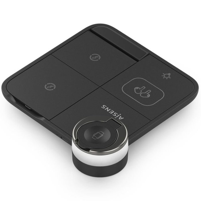 AISENS Cargador Inalámbrico 4 en 1 de 15W para Móvil, Apple Watch y Auriculares, Negro